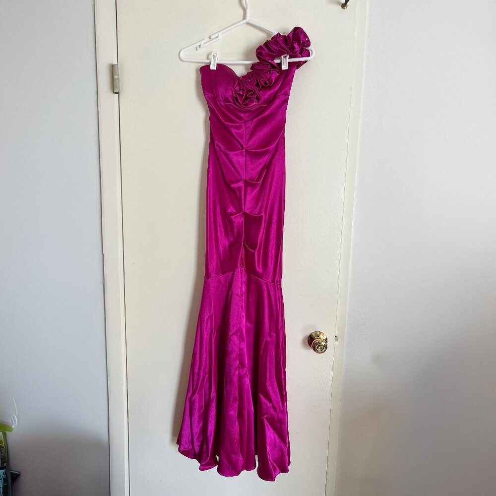 Pink One Shoulder Mermaid Dress with Ruching - blondie nights by Stacy Sklar
